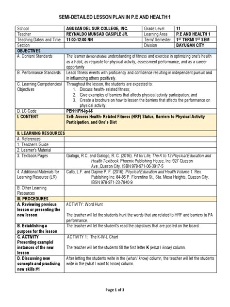 Lesson Plan in Physical Education and Health .